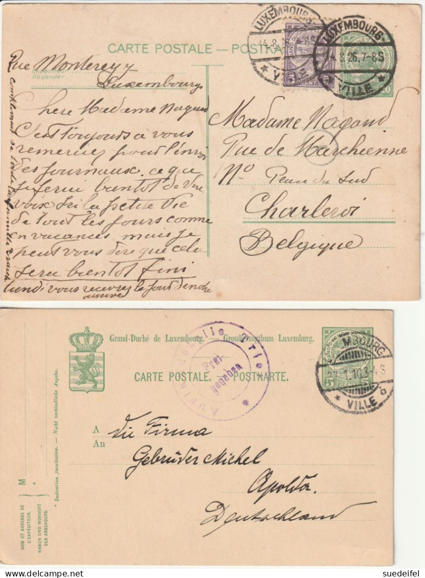 Luxemburg , 2 Karten  1910, 1926, ,1x Censurstempel Trier - Briefe U. Dokumente