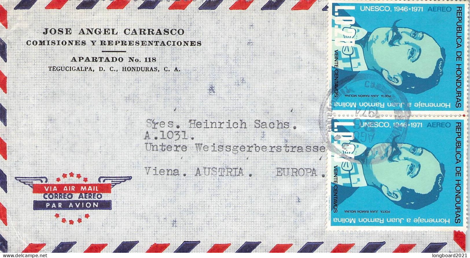 HONDURAS - AIR MAIL 1974 - WIEN/AT / 6250 - Honduras