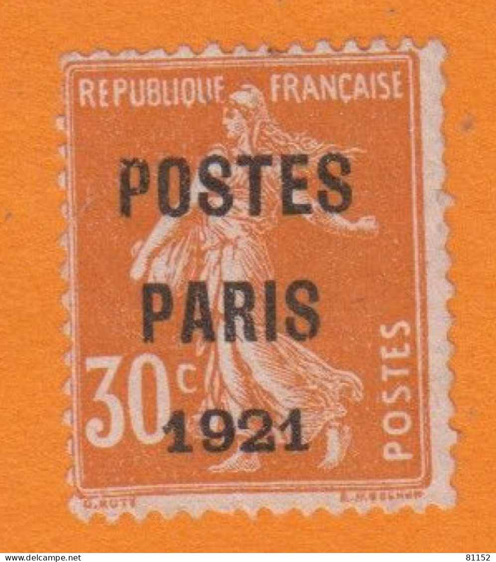 Préoblitéré Semeuse PARIS 1921 30c Orange Y.et.T. Num 29 Scan Recto-verso - 1893-1947