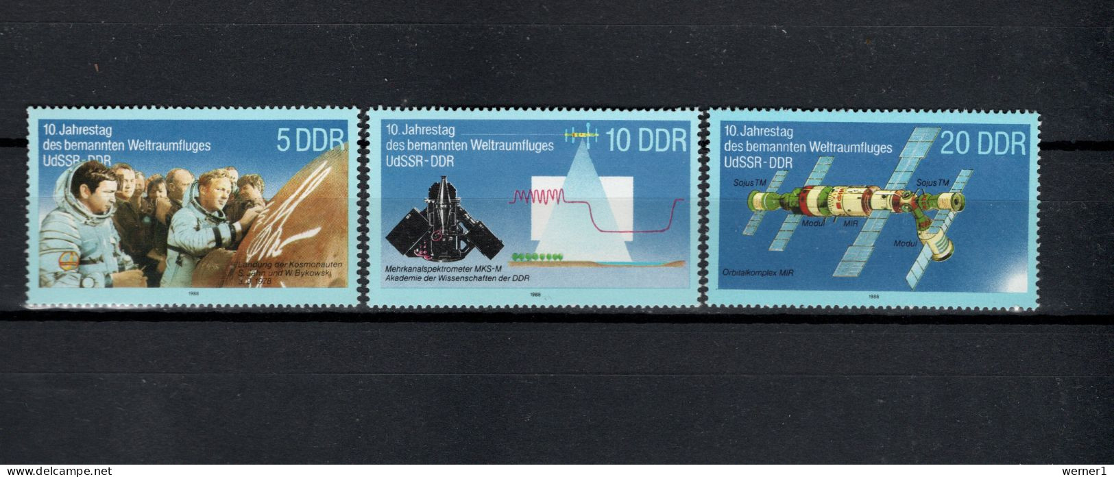 DDR 1988 Space, 10th Anniversary Of Spaceflight USSR - DDR Set Of 3 MNH - Europe