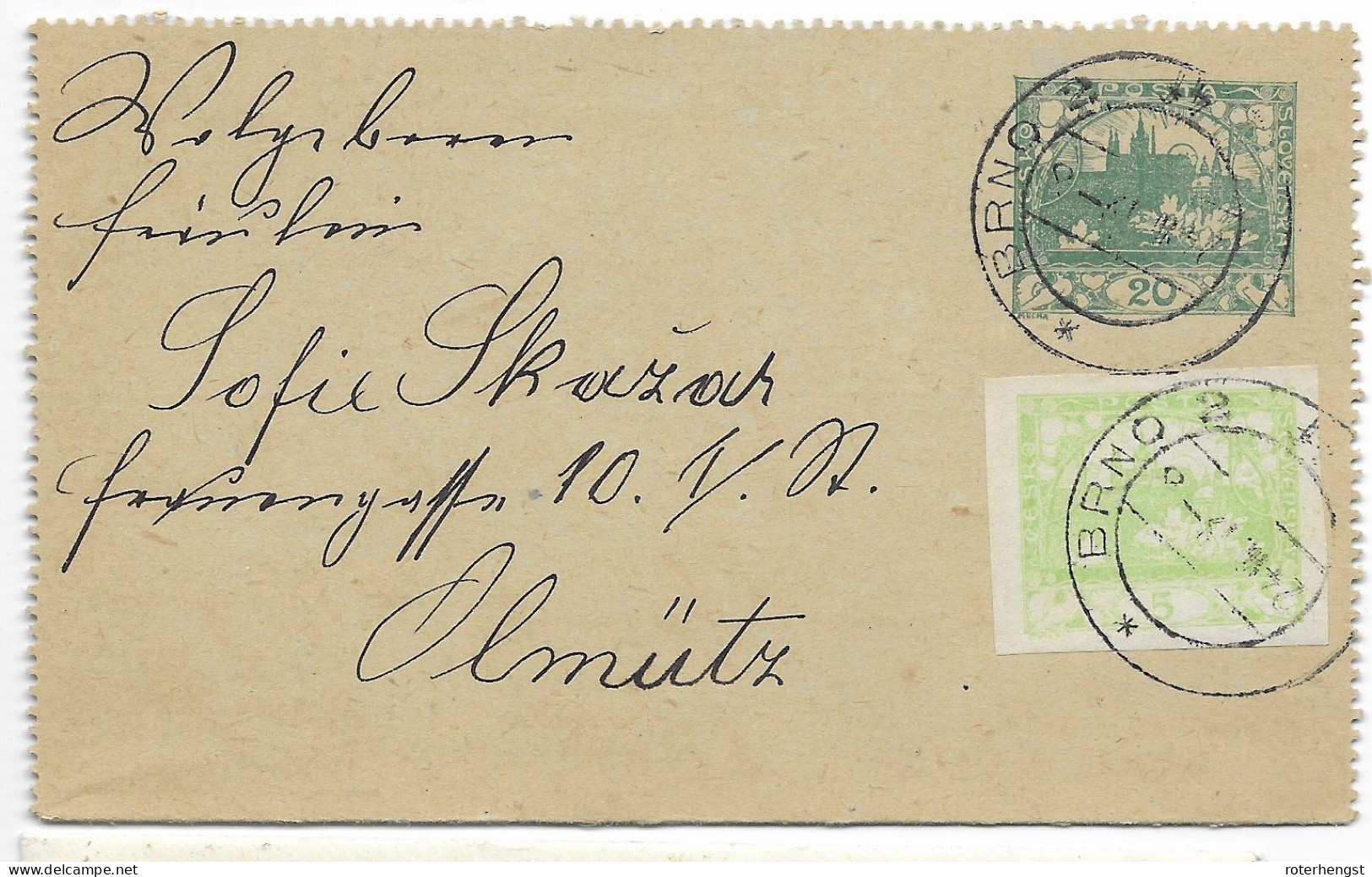 Brno 1919 To Olmuetz Olomouc CSSR Early Stationary Card - Postales