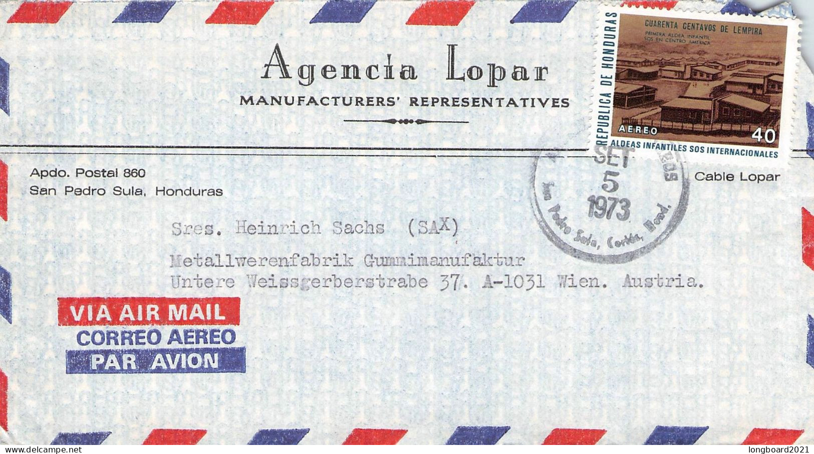 HONDURAS - AIR MAIL 1973 - WIEN/AT / 6251 - Honduras