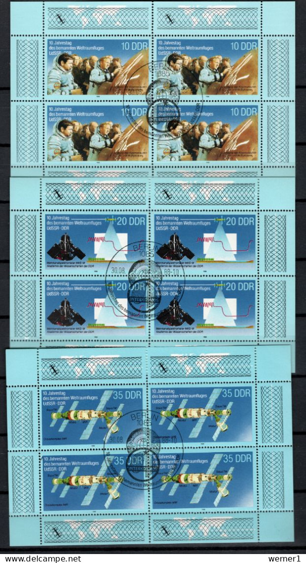 DDR 1988 Space, 10th Anniversary Of Spaceflight USSR - DDR Set Of 3 Sheetlets With First Day Cancellation - Europa