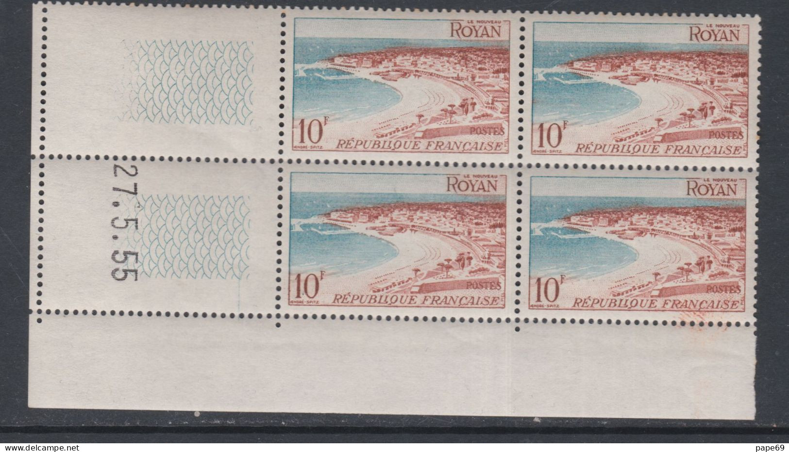 France N° 978 XX Les Andelys  En Bloc De 4 Coin Daté Du  27 . 5  55 ; 1 Trait, Sans Charnière, TB - 1950-1959