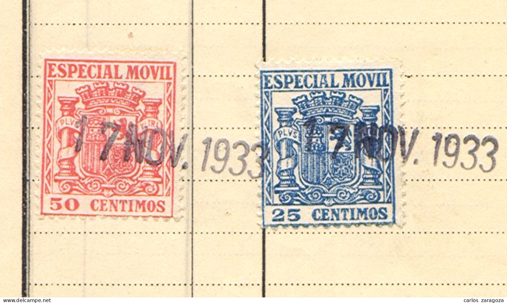 ESPAÑA 1933 — Timbres ESPECIAL MOVIL En Factura Antigua — Sellos Fiscales De La República - Revenue Stamps