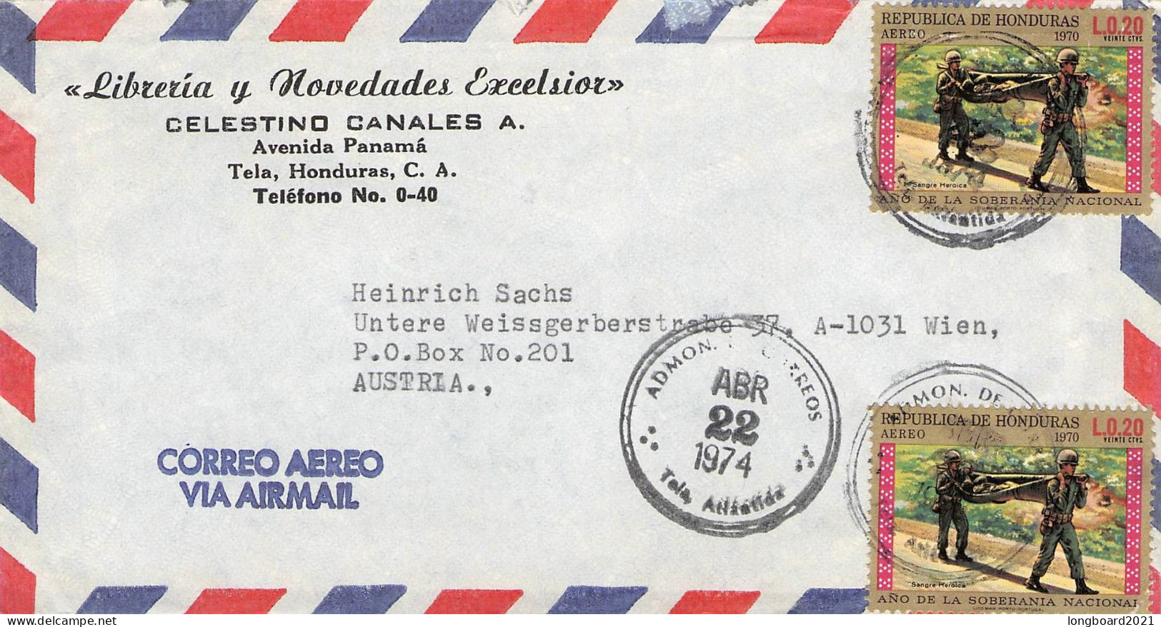 HONDURAS - AIR MAIL 1974 - WIEN/AT / 6254 - Honduras