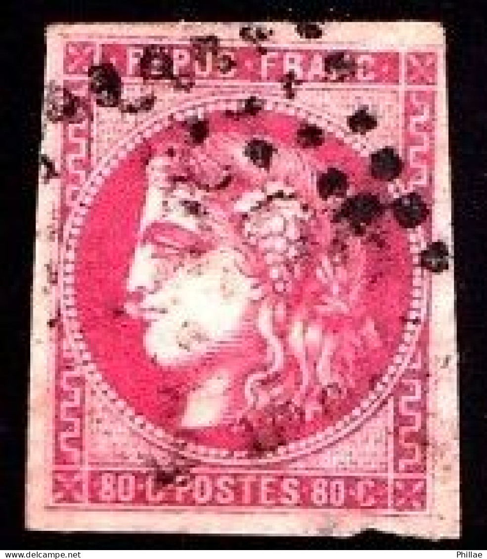 49 - 80c Rose Cérès Bordeaux - Variété Spectaculaire "fumée Devant La Bouche" - Oblitéré - TB - 1870 Emission De Bordeaux