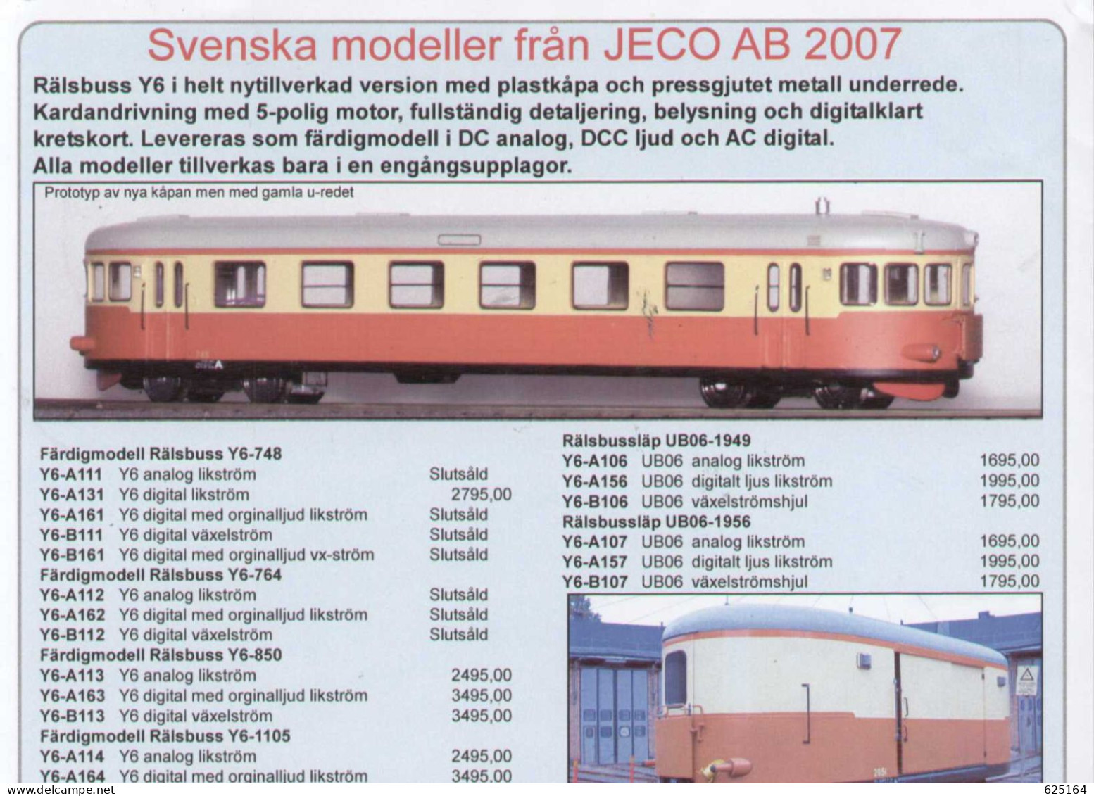 Catalogue JECO AB 2007 Svenska Modeller Rälsbuss Y6 Infoblatt HO 1/87  - En Suédois - Sin Clasificación