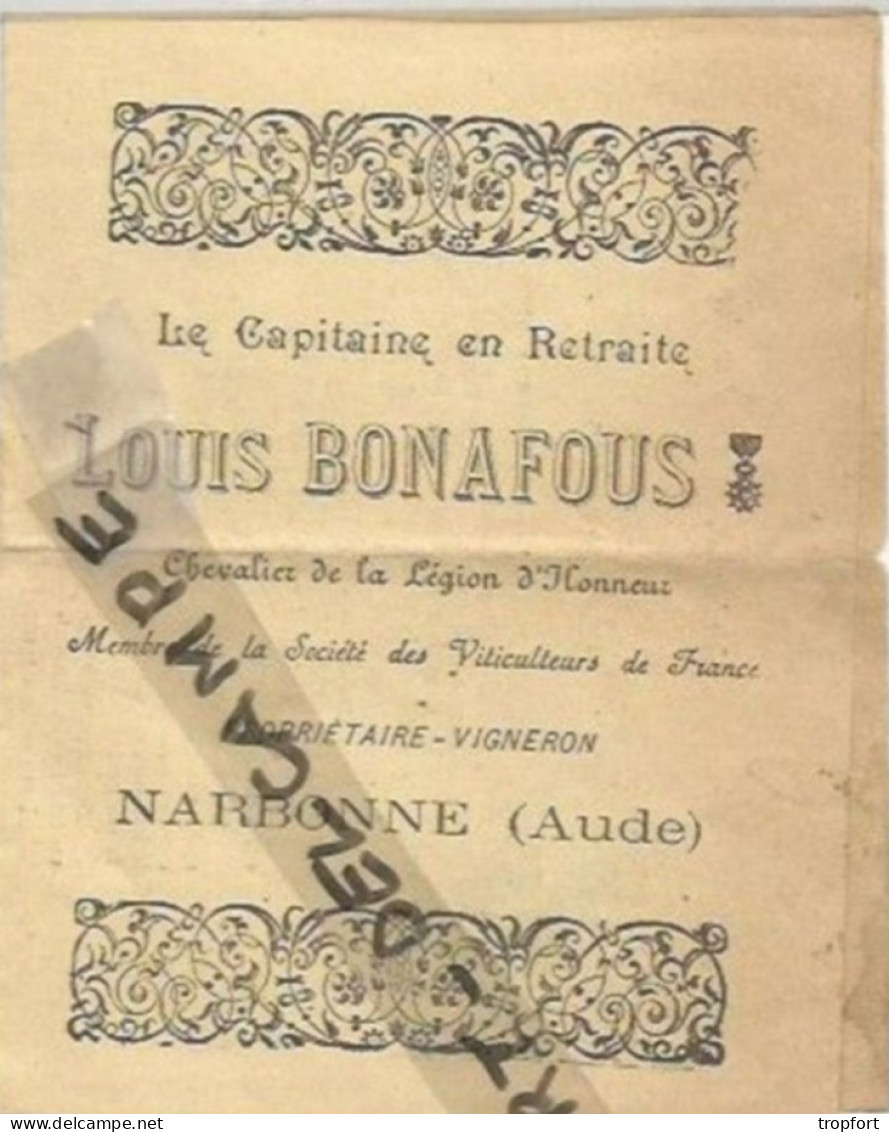 PO / VENTE VIN LOUIS BONNAFOUS 1907  CAPITAINE EN RETRAITE NARBONNE (aude ) VIGNERON - Publicités