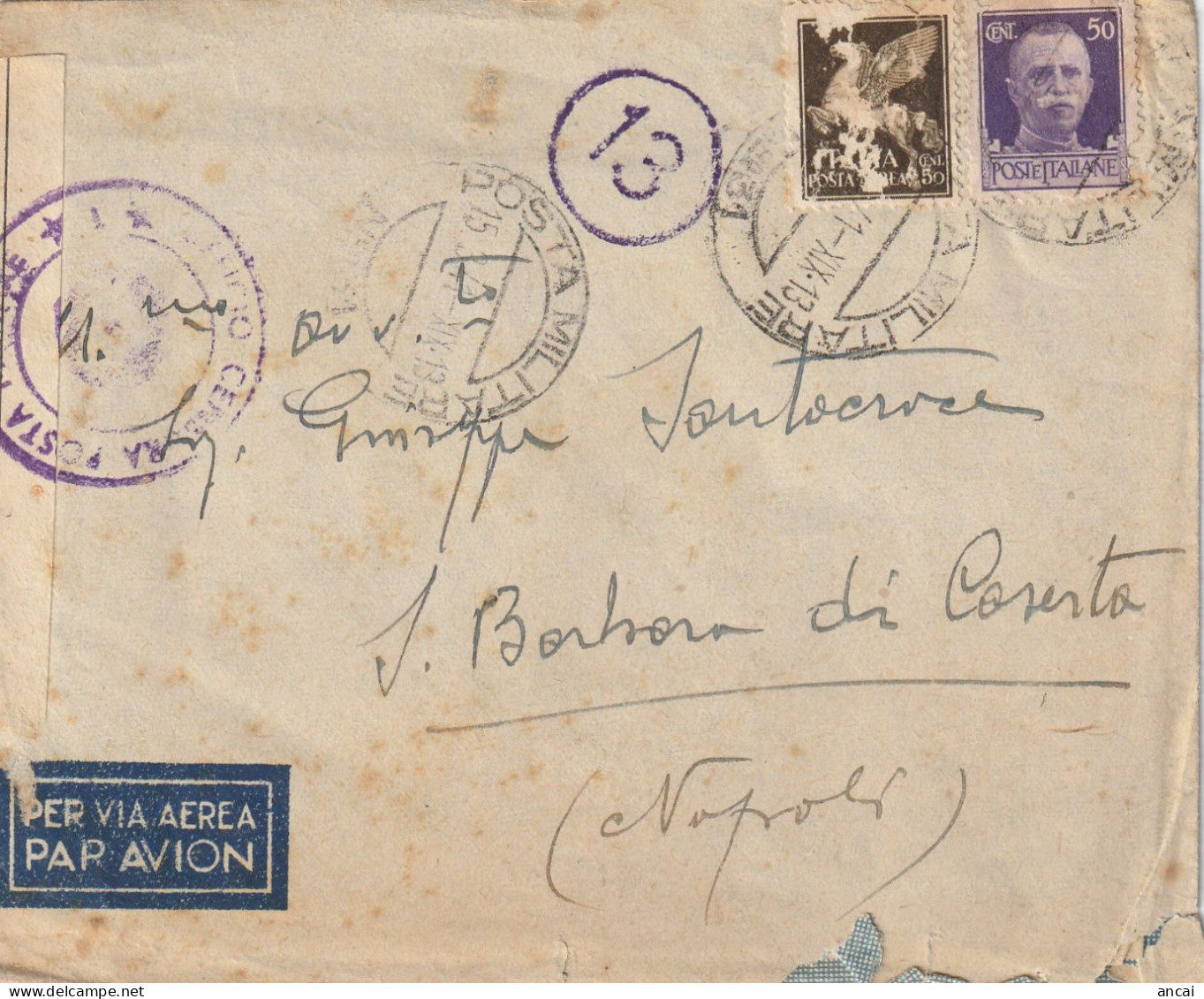 Italy. A203. 1941. Lettera Da POSTA MILITARE 31 PER  S. Barbara Di Caserta (Napoli). Al Verso 93 OSPEDALE DA CAMPO ... - 1939-45