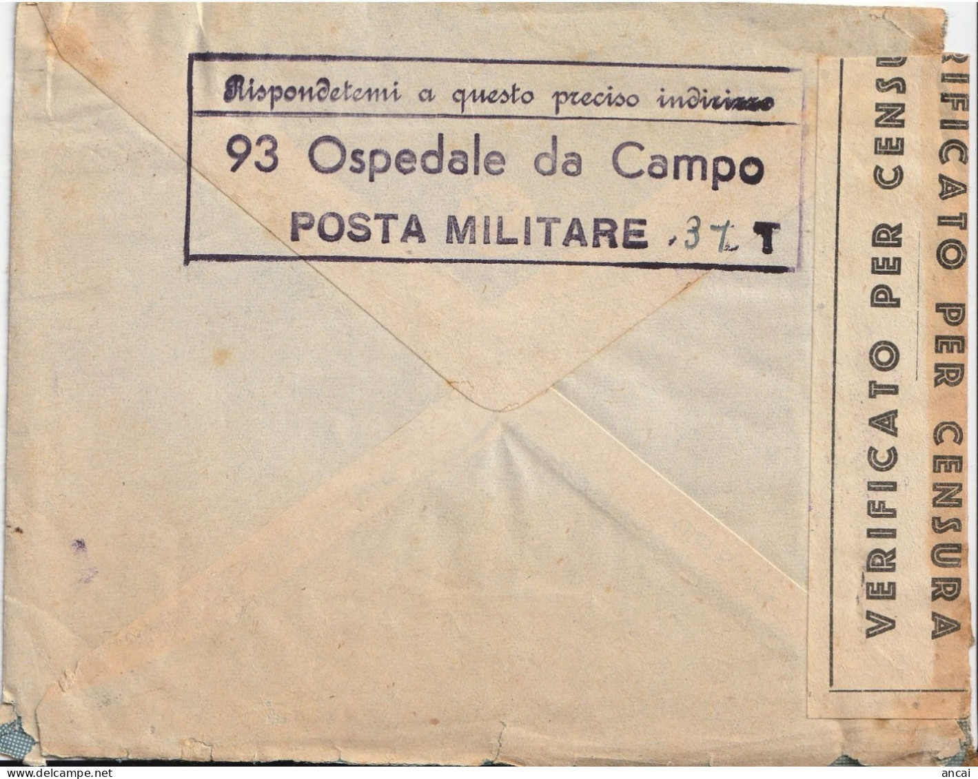 Italy. A203. 1941. Lettera Da POSTA MILITARE 31 PER  S. Barbara Di Caserta (Napoli). Al Verso 93 OSPEDALE DA CAMPO ... - 1939-45