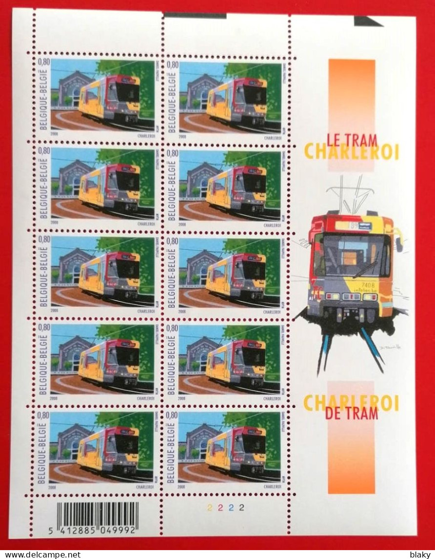 2008-TRAM BELGE DE CHARLEROI - FEUILLET 10 TIMBRES - Tranvías