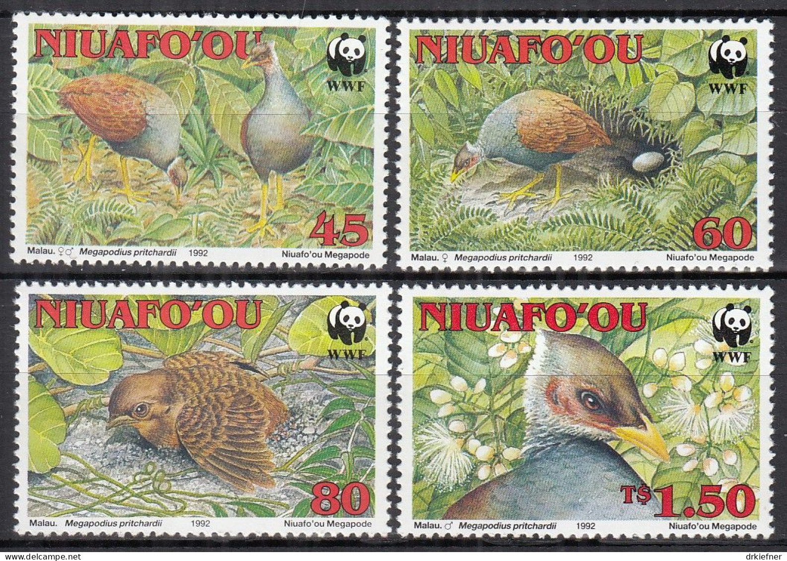 NIUAFO'OU INSEL, Tonga  233-236, Postfrisch **, WWF, Weltweiter Naturschutz: Pritchard-Dschungelhuhn, 1992 - Tonga (1970-...)
