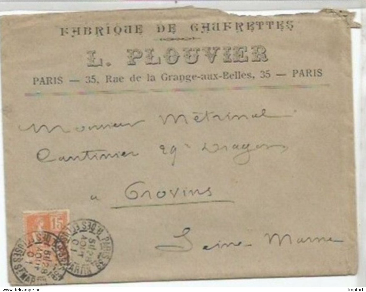 PO / ENVELOPPE TIMBREE ET FACTURE 1901 FABRIQUE DE GAUFRETTES L.PLOUVIER PARIS - Alimentaire
