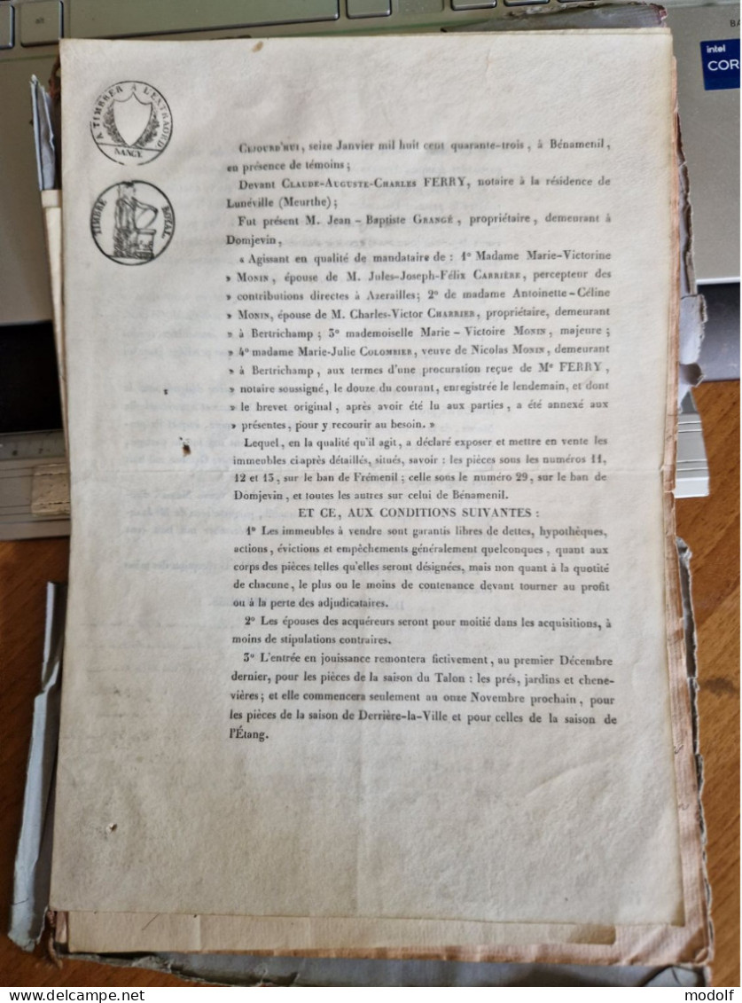 Lot De Documents Notariaux Du XIXème Région Est - Manuscrits