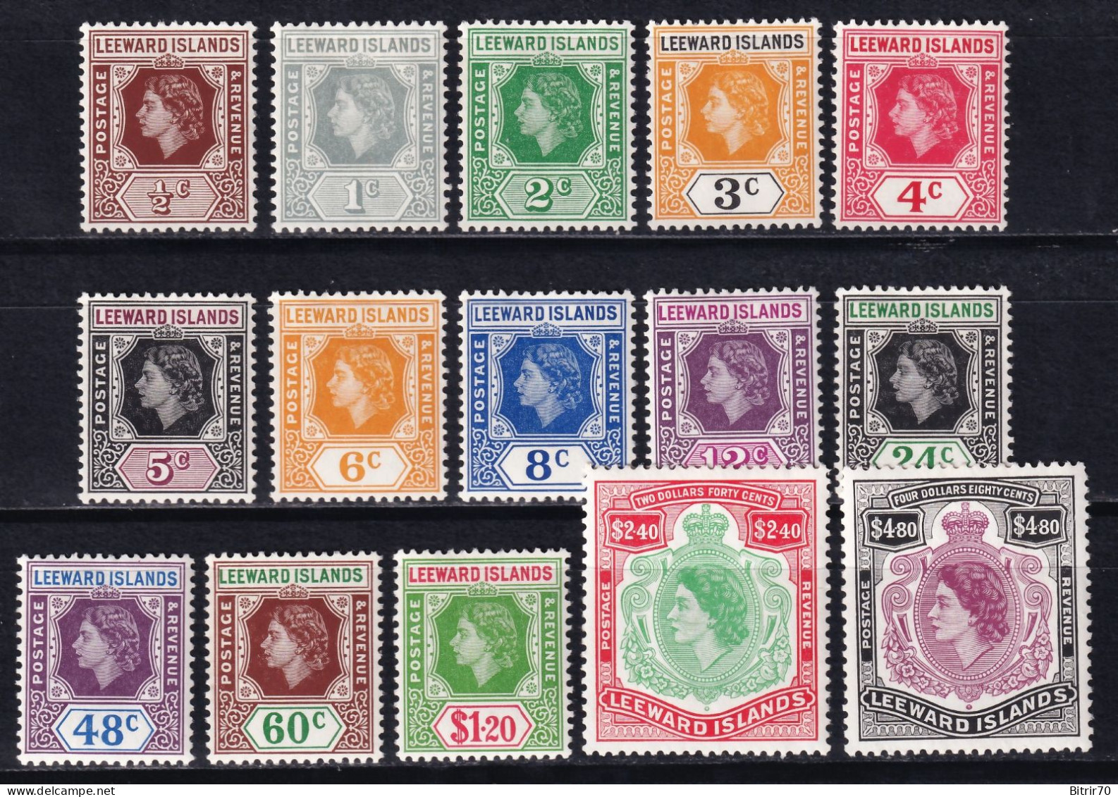 Leeward Islands, 1954  Y&T. 119 / 133,  MH. - Leeward  Islands