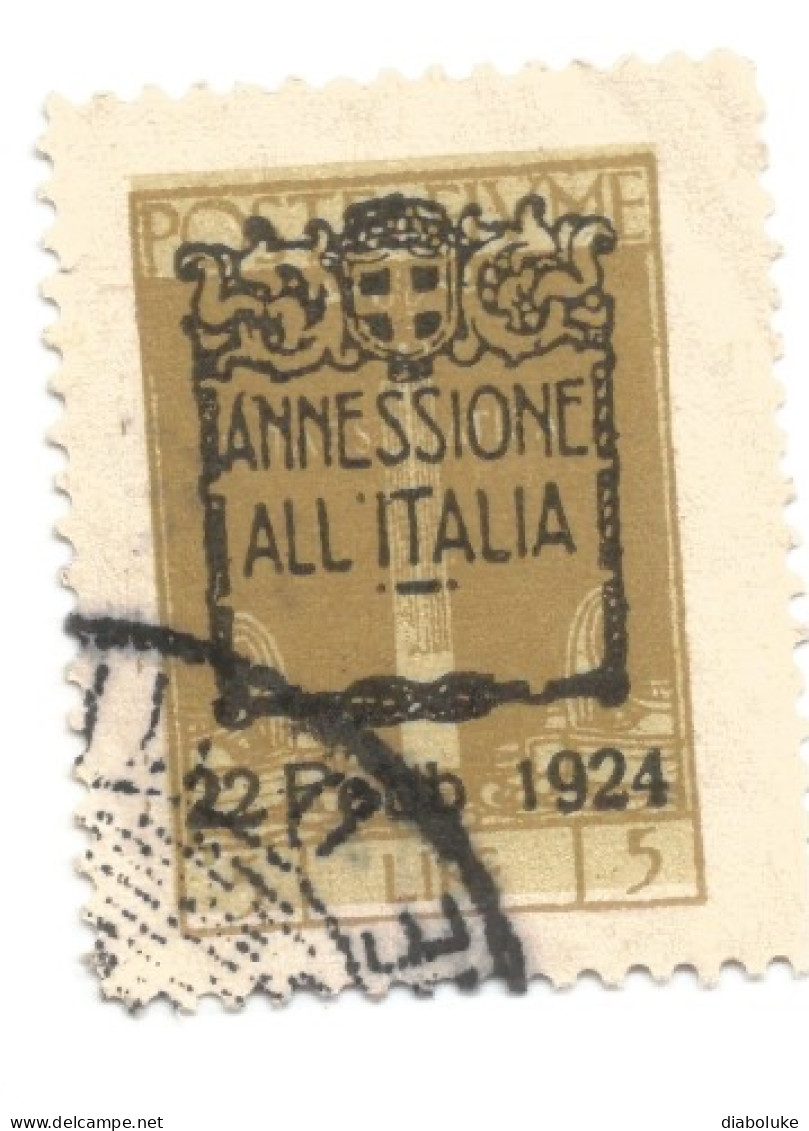 (COLONIE E POSSEDIMENTI) 1924, FIUME, ANNESSIONE ALL'ITALIA, 5L - 1 Francobollo Usato (CAT. SASSONE N.225) - Fiume