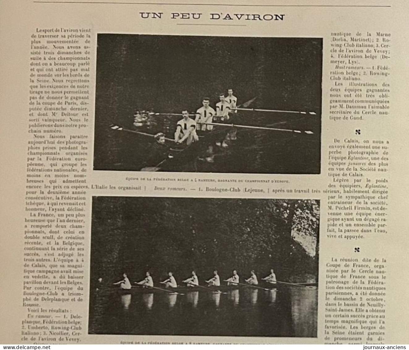 1898 AVIRON - FEDERATION BELGE CHAMPIONNAT D'EUROPE - SOCIETE NAUTIQUE DE CALAIS - Revue Sportive LA VIE AU GRAND AIR - Zeitschriften - Vor 1900