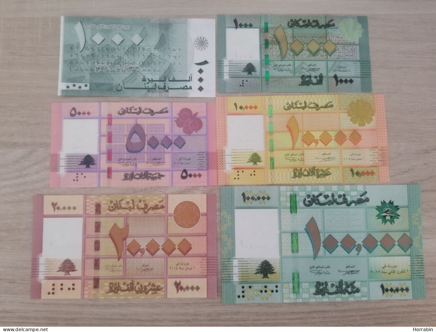 Liban Lot De 6 Billets Livres Libanaises. UNC (2x1000+5000+10000+20000+100000) Années: 2014 Et 2017 (100 000) - Líbano