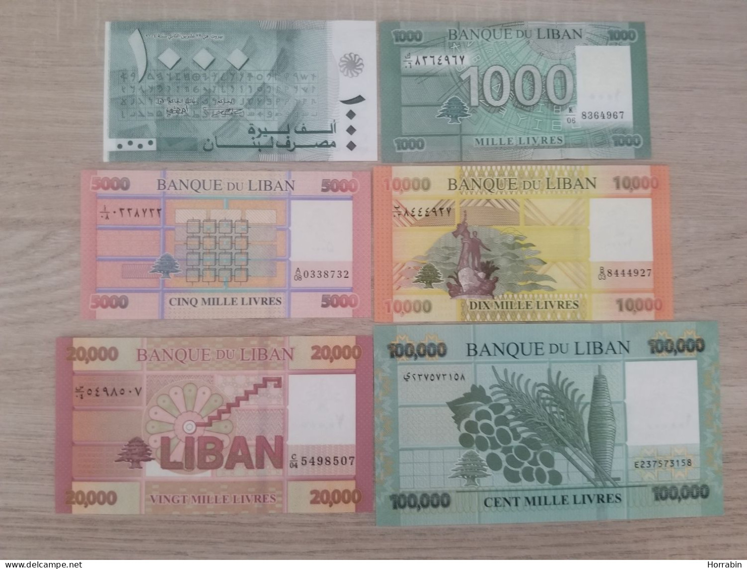 Liban Lot De 6 Billets Livres Libanaises. UNC (2x1000+5000+10000+20000+100000) Années: 2014 Et 2017 (100 000) - Liban