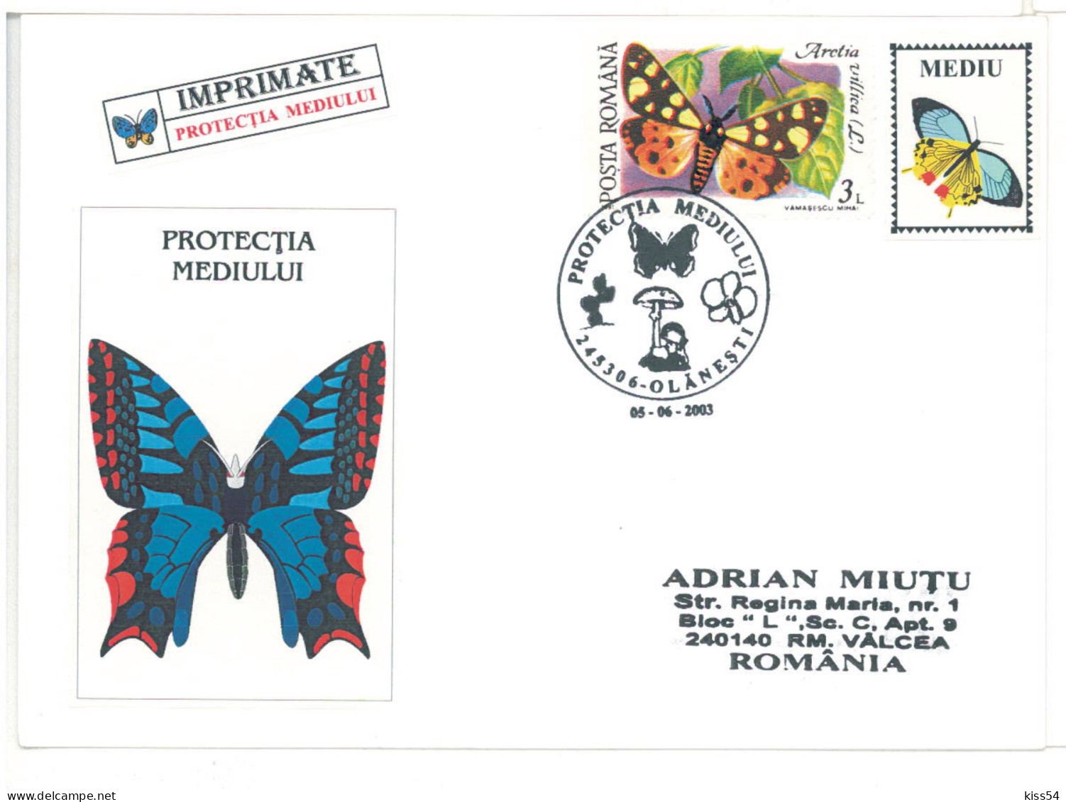 COV 97 - 637 BUTTERFLY, Romania - Cover - Used - 2003 - Schmetterlinge