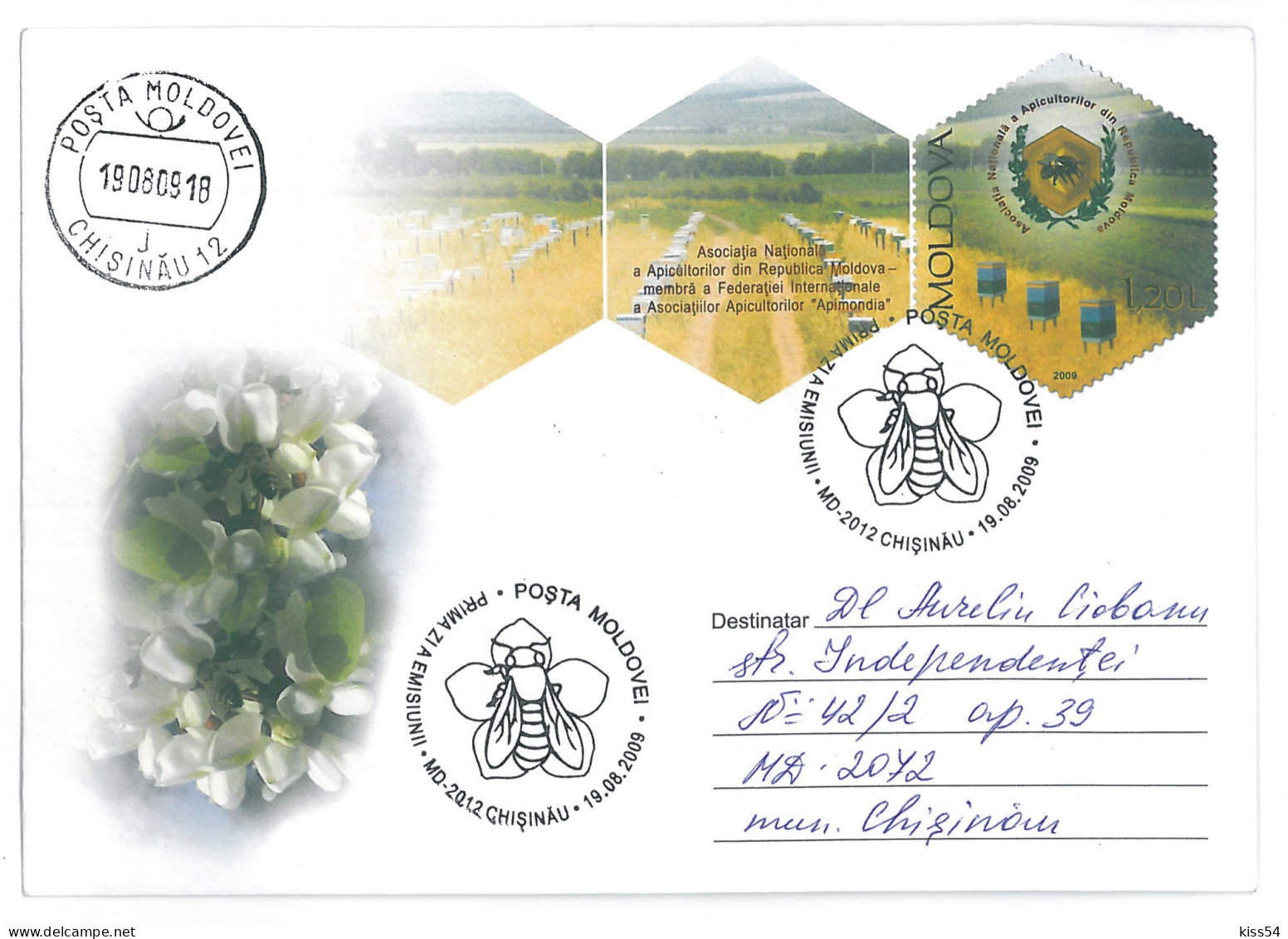 COV 97 - 100 HONEY BEE, Moldova - Cover Stationery - Used - 2009 - Abejas