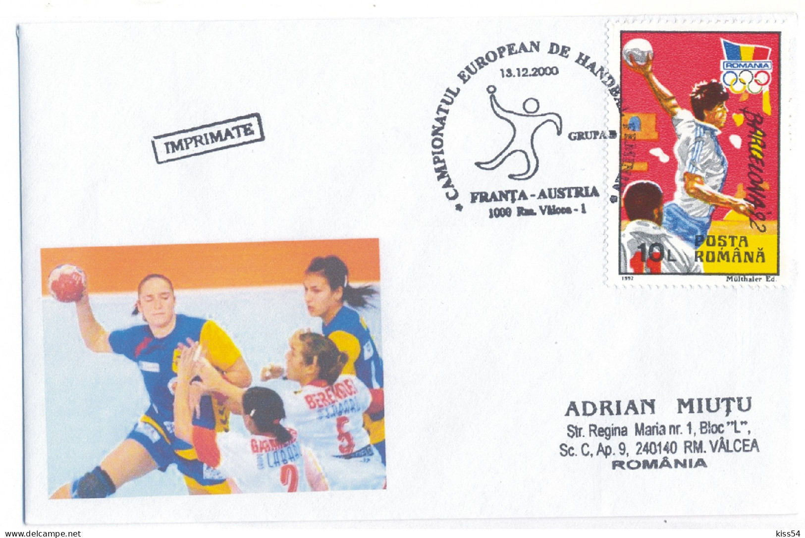 H 3 - 788 France-Austria, European Handball Championship, Romania - Cover - 2004 - Maximum Cards & Covers