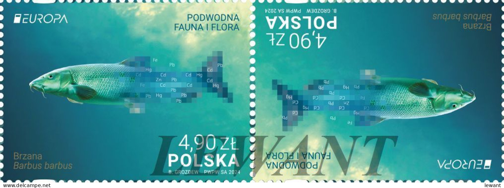 2024.04.25. Europe - Underwater Fauna And Flora - Common Barbel (Barbus Barbus) (tête-bêche) (1) - MNH - Ungebraucht