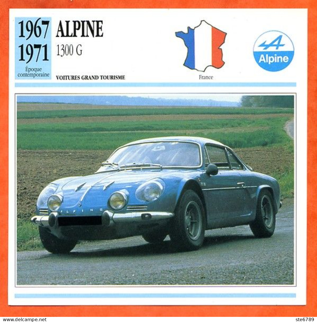 ALPINE 1300 G 1967  Voiture Grand Tourisme France Fiche Technique Automobile - Auto's