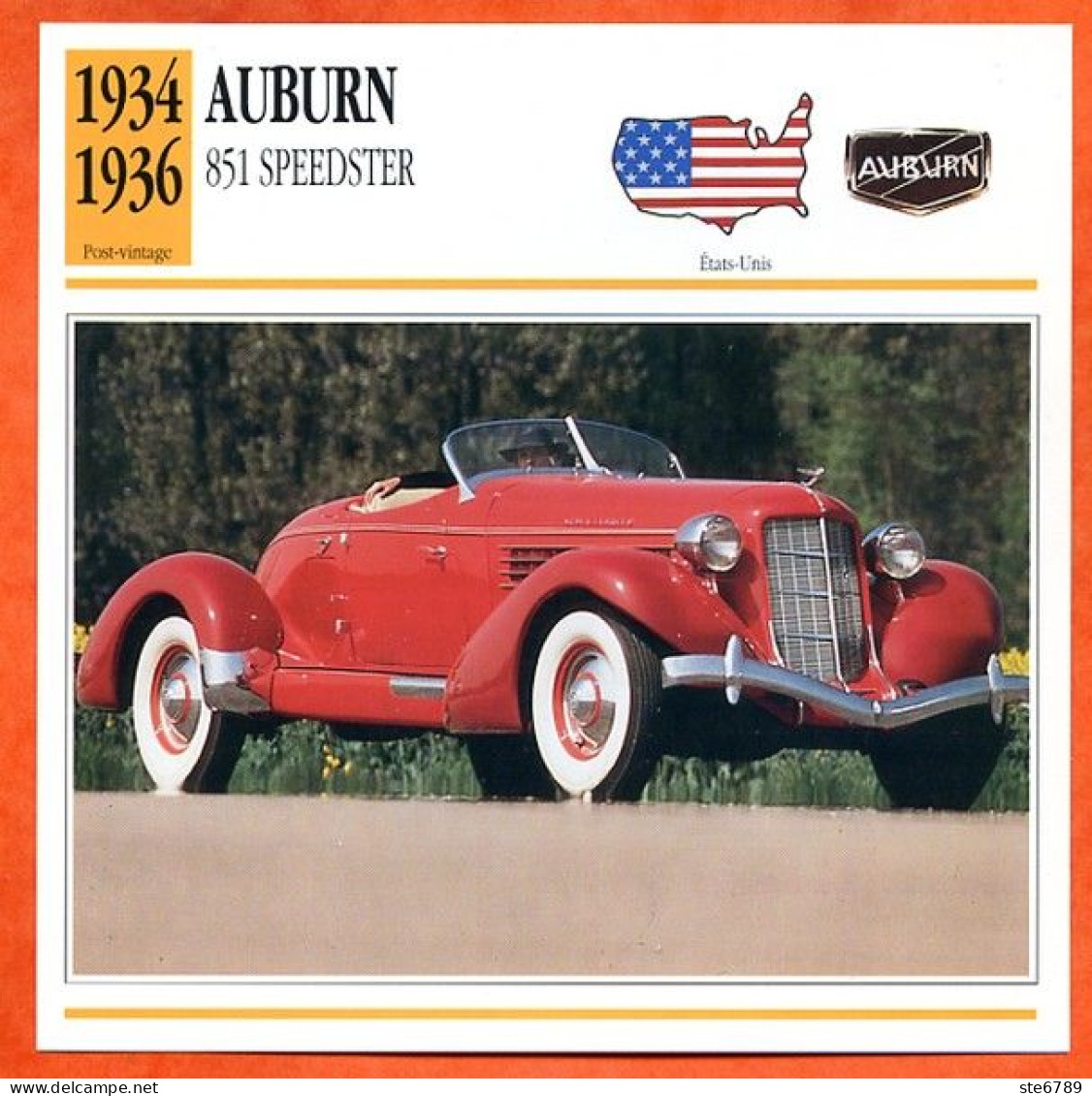 AUBURN 851 SPEEDSTER 1934 Voiture  USA  Auto Fiche Technique Automobile - Automobili