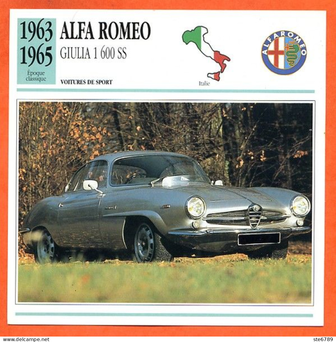 ALFA ROMEO GIULIA 1600 S 1963 Voiture De Sport Italie Fiche Technique Automobile - Autos
