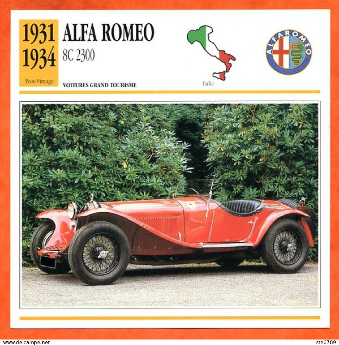 ALFA ROMEO 8C 2300 1931 Voiture Grand Tourisme Italie Fiche Technique Automobile - Auto's