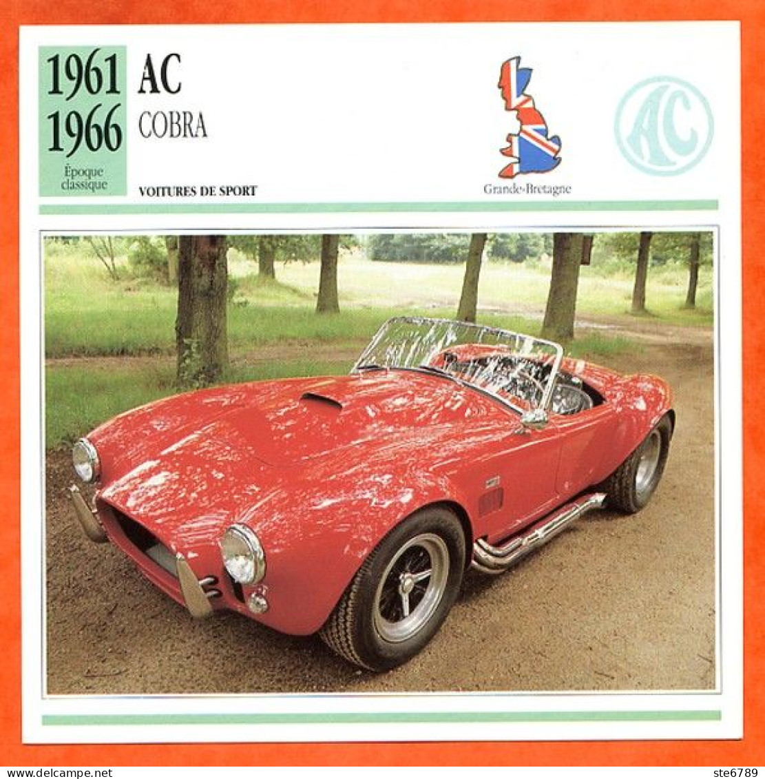 AC COBRA 1961 Voiture De Sport UK Fiche Technique Automobile - Auto's