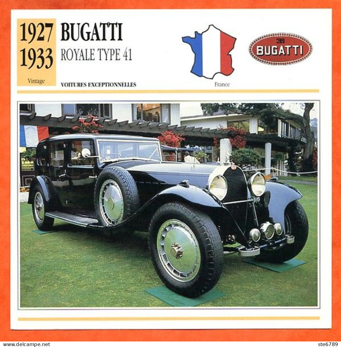BUGATTI ROYALE TYPE 41  1927  Voiture  France  Auto Fiche Technique Automobile - Cars