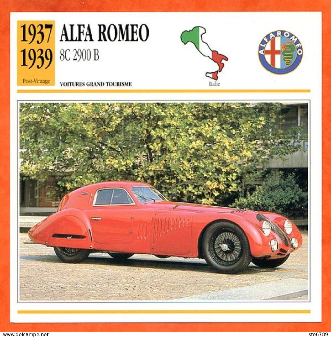 ALFA ROMEO 8C 2900 B Voiture Grand Tourisme Italie Fiche Technique Automobile - Automobili