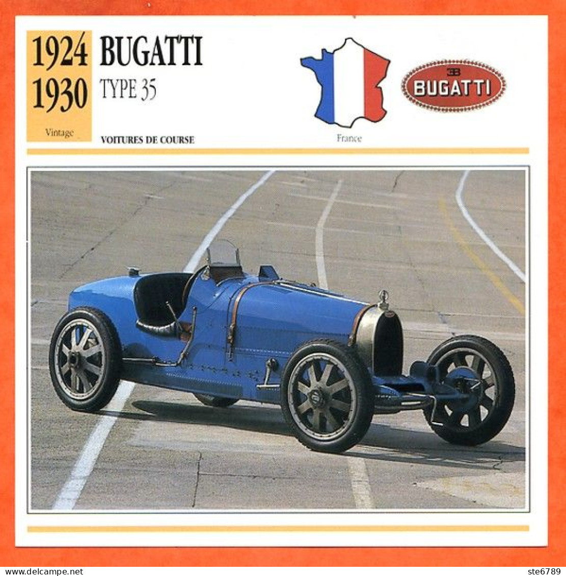 BUGATTI TYPE 35  1924  Voiture  France  Auto Fiche Technique Automobile - Voitures