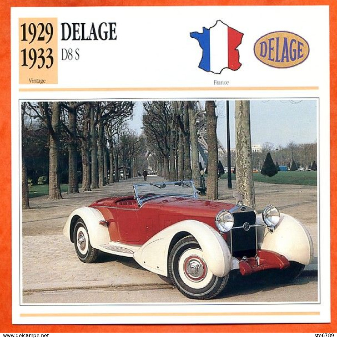 DELAGE D8 S 1929  Voiture France  Auto - Voitures