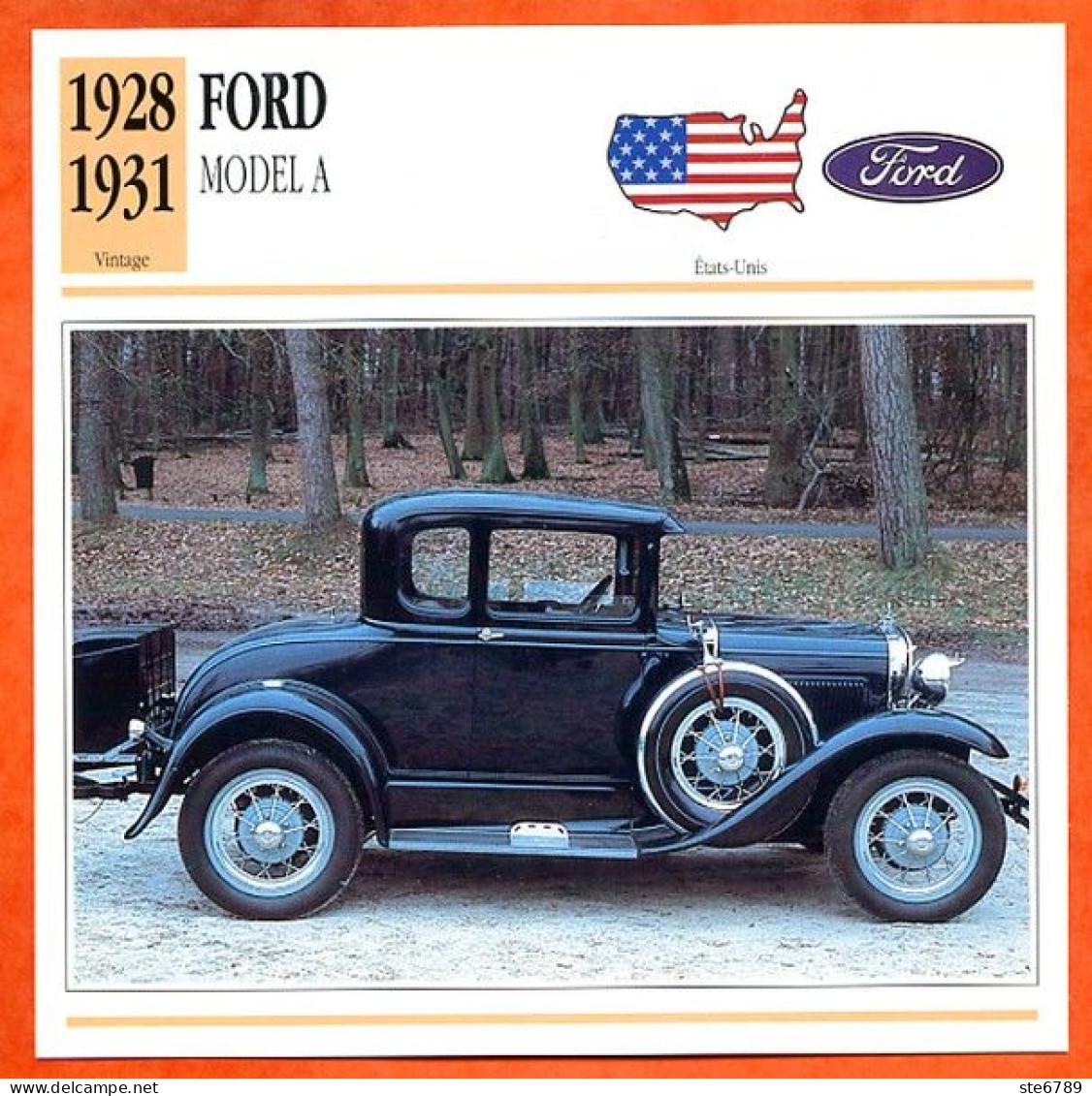 FORD MODEL A 1928  Voiture USA Auto Fiche Technique Automobile - Cars