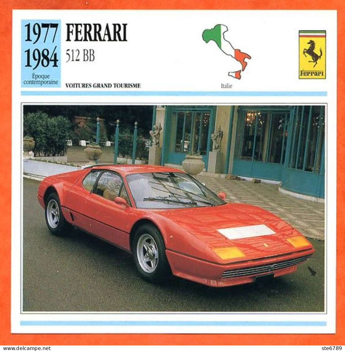 FERRARI 512 BB 1977 Voiture Grand Tourisme Italie Fiche Technique Automobile - Coches