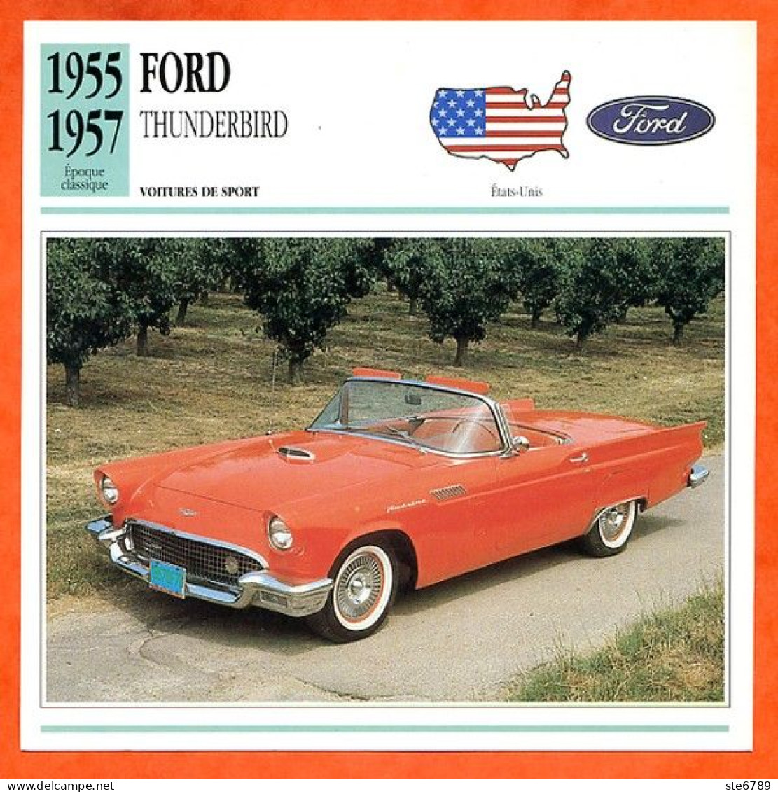 FORD THUNDERBIRD 1955 Auto Voiture De Sport USA Fiche Technique Automobile - Voitures