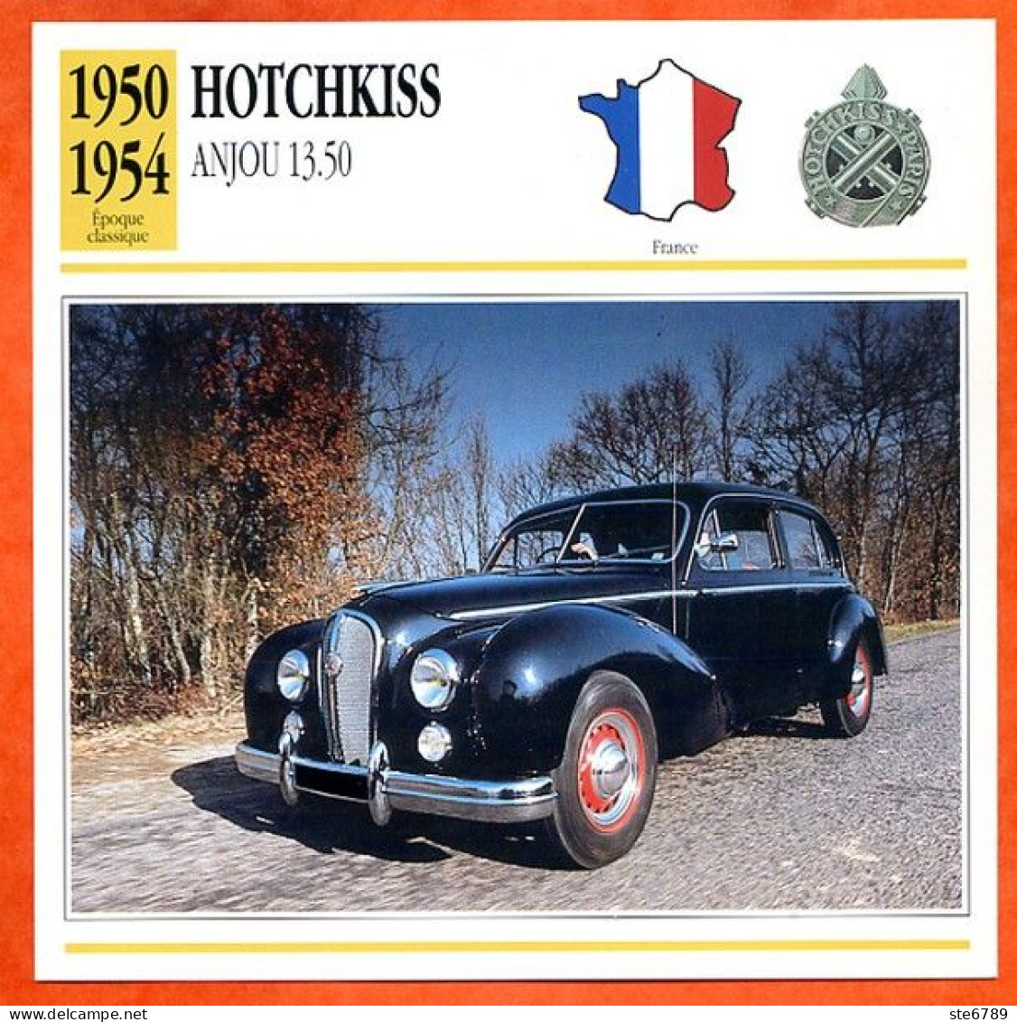 HOTCHKISS ANJOU 13.50  1950  Voiture  France  Auto Fiche Technique Automobile - Automobili