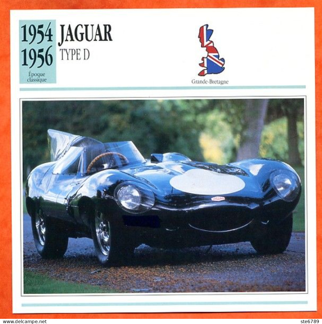 JAGUAR TYPE D  1954 Voiture UK Auto Fiche Technique Automobile - Autos