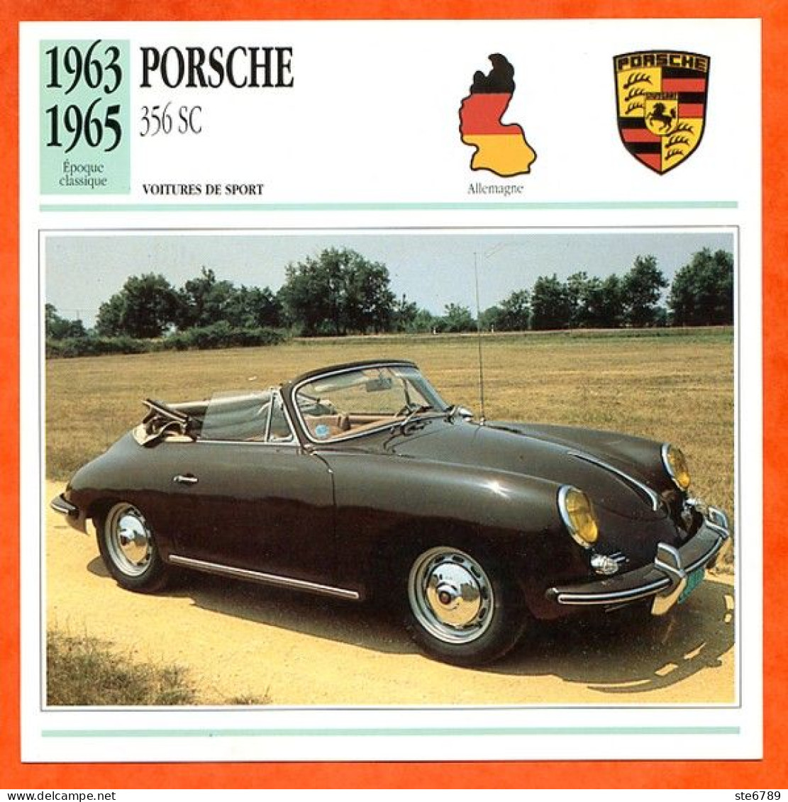 PORSCHE 356 SC 1963 Voiture De Sport Allemagne Fiche Technique Automobile - Cars