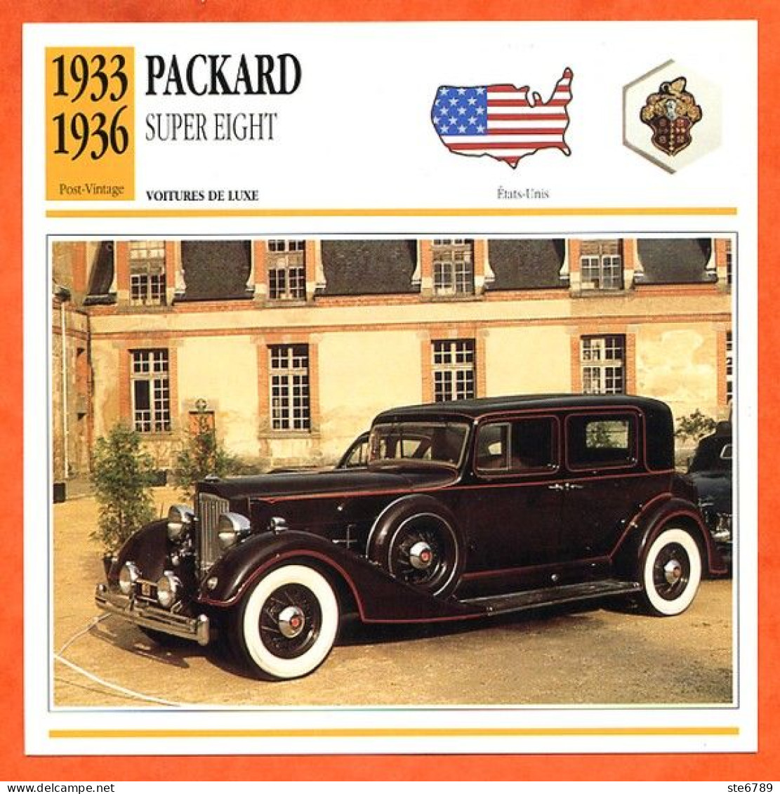 PACKARD SUPER EIGHT 1933 Auto Voiture De Luxe USA Fiche Technique Automobile - Auto's