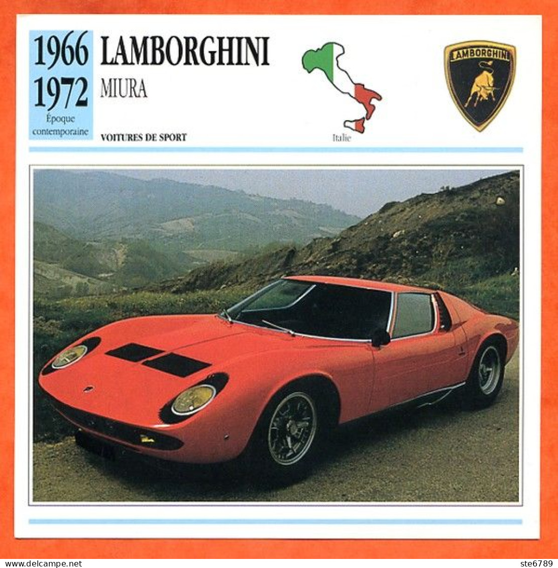 LAMBORGHINI MIURA 1966 Voiture De Sport Italie Fiche Technique Automobile - Cars