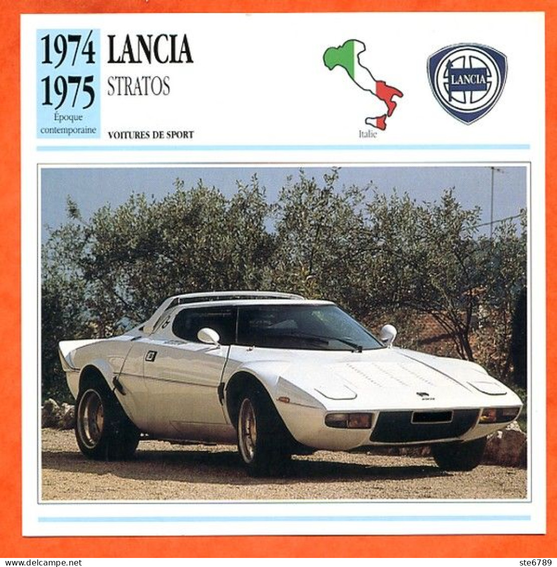 LANCIA STRATOS 1974  Voiture De Sport Italie Fiche Technique Automobile - Automobili