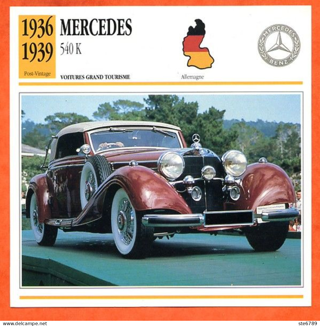 MERCEDES 540 K 1936 Voiture Auto Grand Tourisme Allemagne Fiche Technique Automobile - Autos