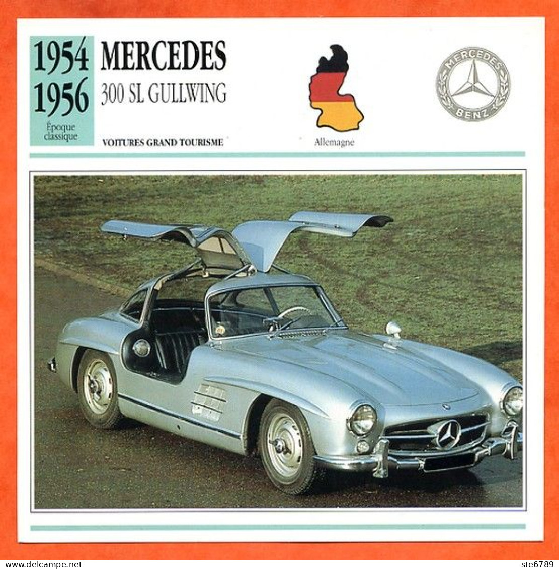 MERCEDES 300 SL GULLWING 1954 Voiture Grand Tourisme Allemagne Fiche Technique Automobile - Voitures