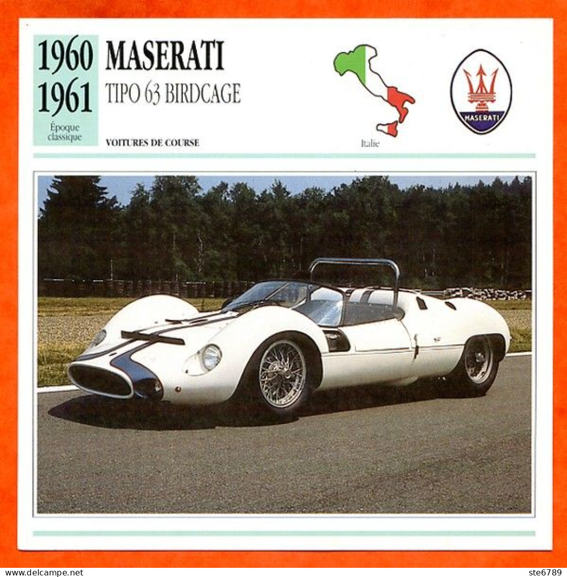 MASERATI TIPO 63 BIRDCAGE 1960 Voiture De Course Italie Fiche Technique Automobile - Cars