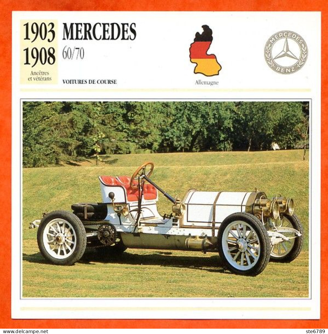 MERCEDES 60/70 1903 Voiture De Course Allemagne Fiche Technique Automobile - Cars